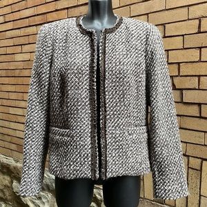 Coldwater Creek Brown & Cream Wool Blend Bouclé Blazer Jacket Size 10